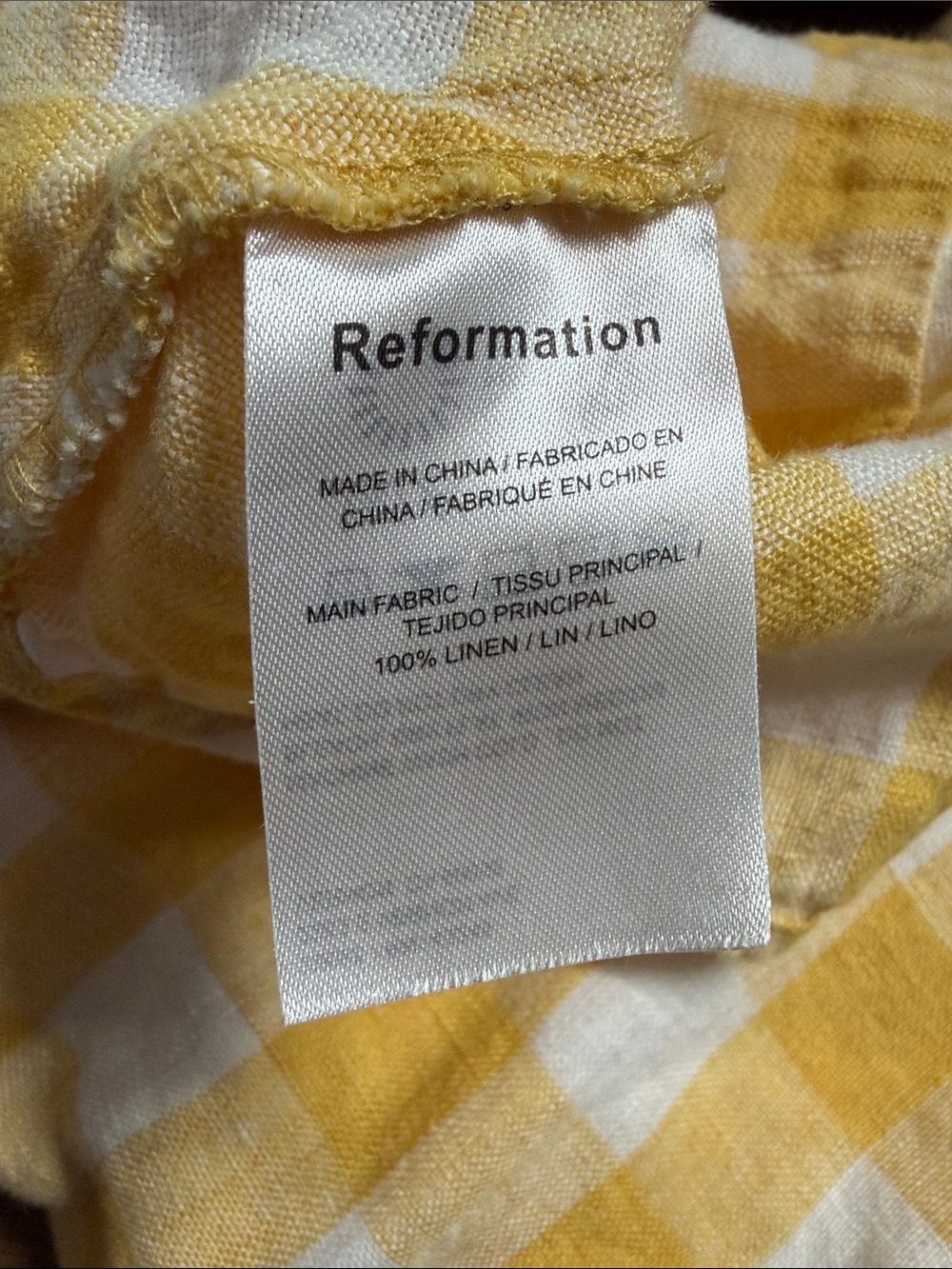 Reformation Barrett Top yellow gingham sweetheart‎ neck 100%Linen Size 12 - Picture 13 of 13